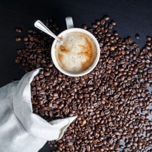 Coffee on black table
